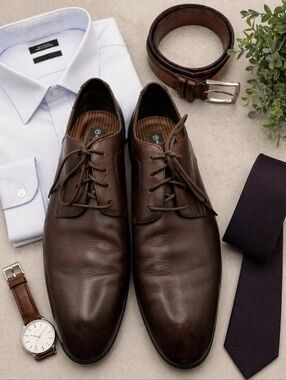 Rockport Brown Leather Plain Toe Lace Up NWOB DRESS Shoes. MENS SZ 13